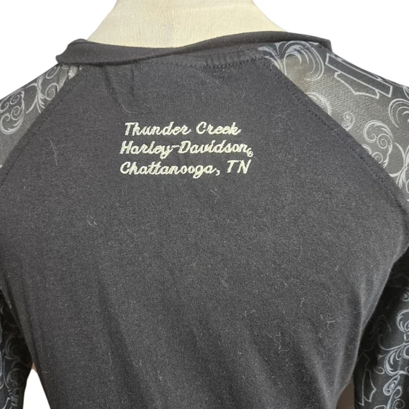 Harley Davidson Black Long Sheer Sleeve Tee Shirt Top - Picture 6 of 7